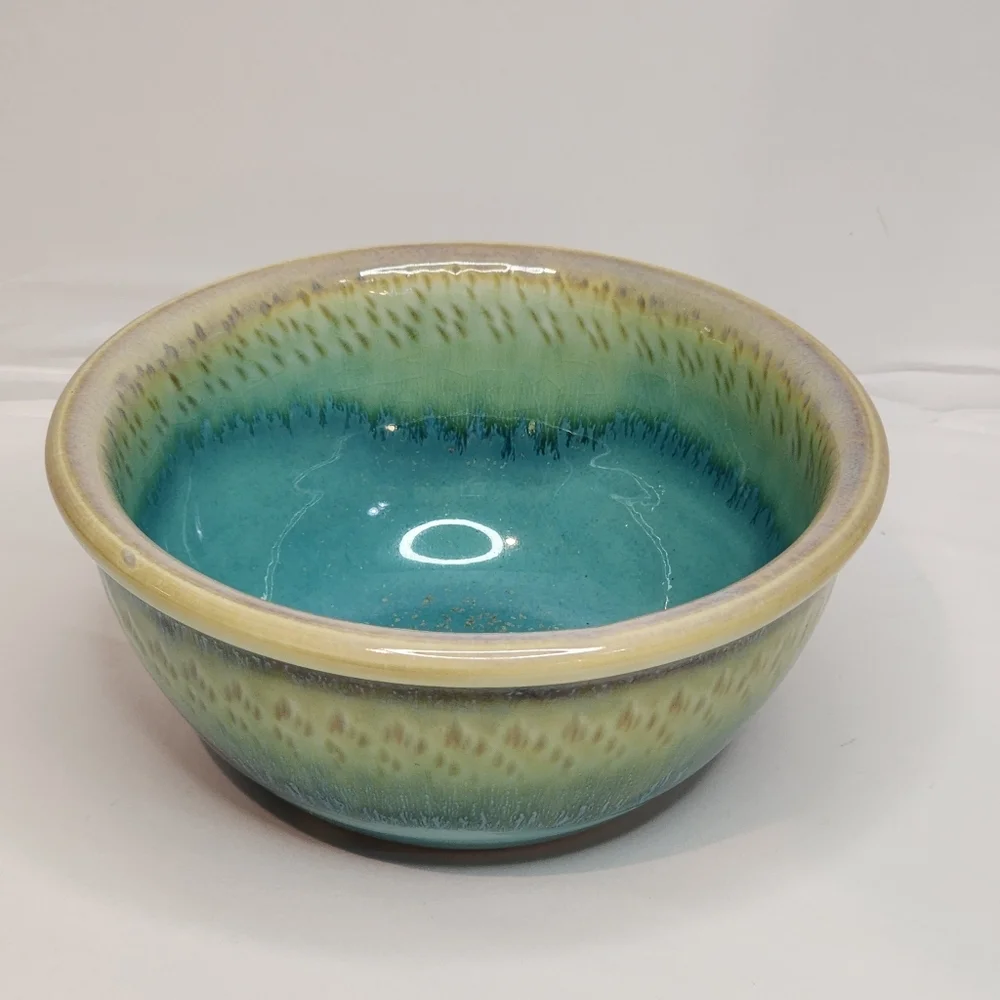 Studio Art Pottery Water Banks Bowl 5" Signed Blue Green Golden Yellow Signed - Picture 4 of 10